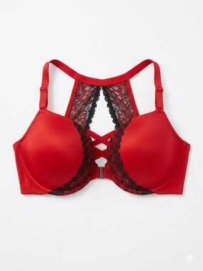 Cacique Red Bra with Black Lace Front-Closure
